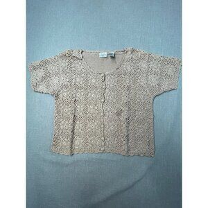 Jaclyn Smith Classics Medium Crochet Beige Button Front Cardigan USED